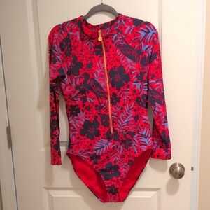 Lilly Pulitzer Red Floral Long-Sleeve One-Piece Swimsuit. Lilly Pulitzer, Never